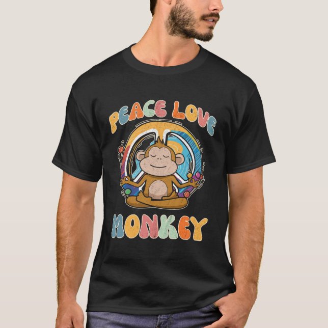 T-shirt Peace Love Singe Hippie Yoga Primate Méditation (Devant)
