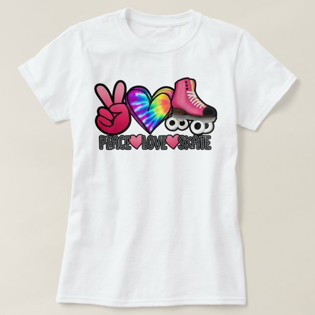 T-shirt Peace Love Skate - Tie Dye Roller Skater Heart Ska (Design devant)