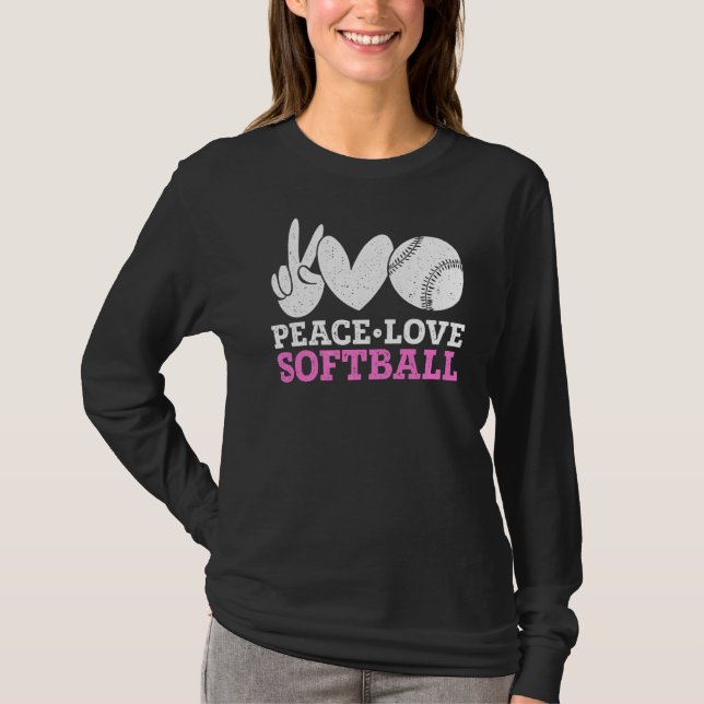 T-shirt Peace Love Softball Jeu de softball (Devant)