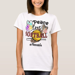 T-shirt Peace Love Softball Nana Life Mom Grandma Leopard 