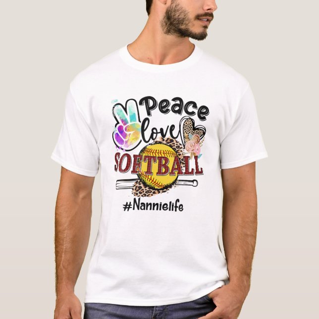 T-shirt Peace Love Softball Nannie Life Maman Grand-mère L (Devant)