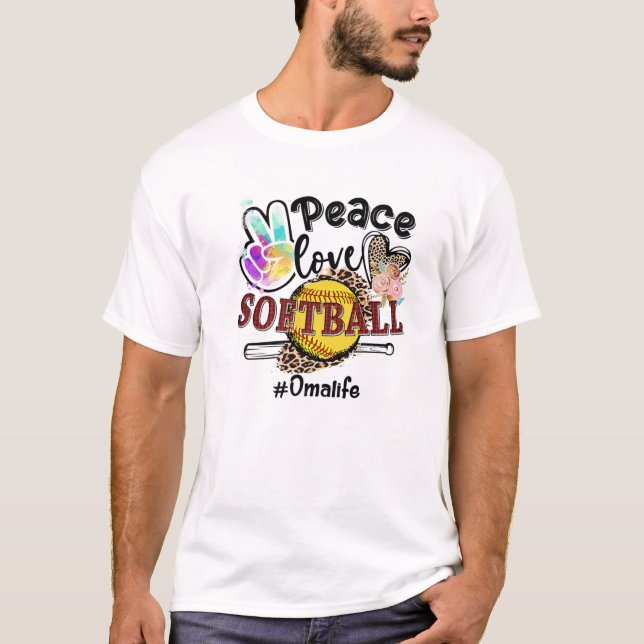 T-shirt Peace Love Softball Oma Life Maman Grand-mère Leop (Devant)