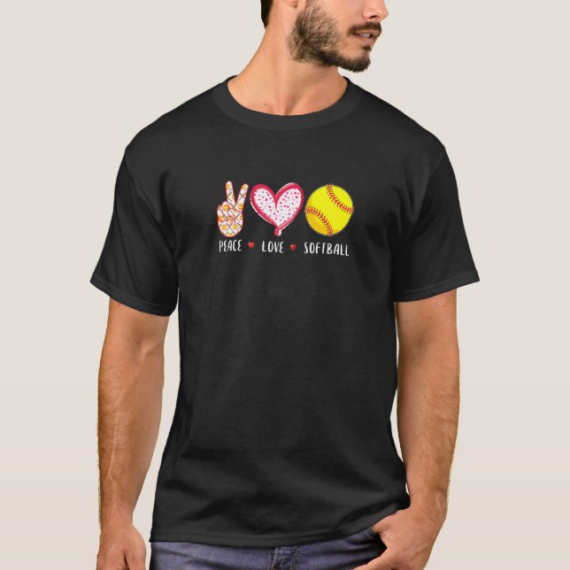 T-shirt Peace Love Softball Pour Filles Garçons Enfants Fe (Devant)