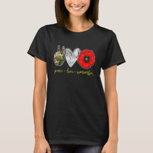 T-shirt Peace Love Souvenez-vous de Red Poppy Flower Soldi