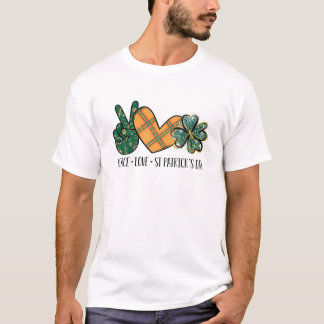 T-shirt Peace Love St Patrick's Day Peace Heart Shamrock