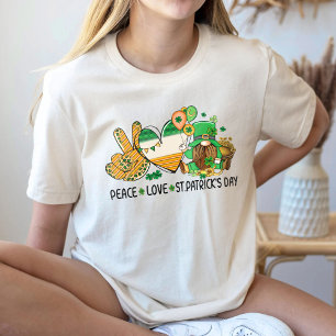 T-shirt Peace Love St. Patricks Day Shirt, feuille Shamroc