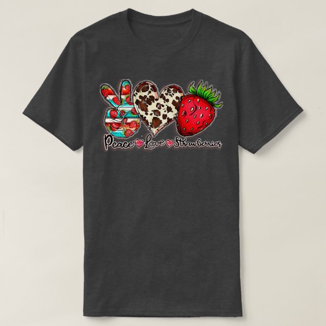 T-shirt Peace Love Strawberry Fruit Farmer Sweet Strawberr (Design devant)