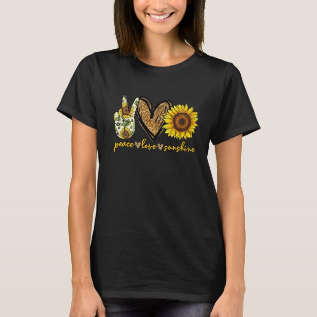 T-shirt Peace Love Sunshine Heart Sunflower Gold Parties s (Devant)