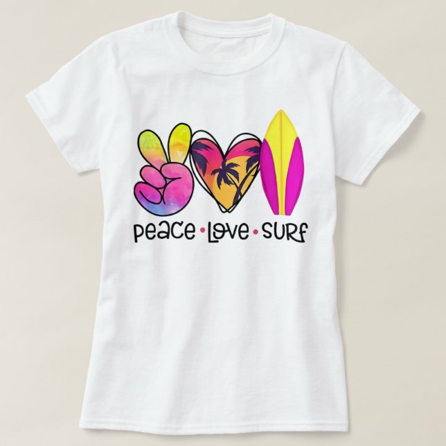T-shirt Peace Love Surf d'été Rétro Vacances (Design devant)