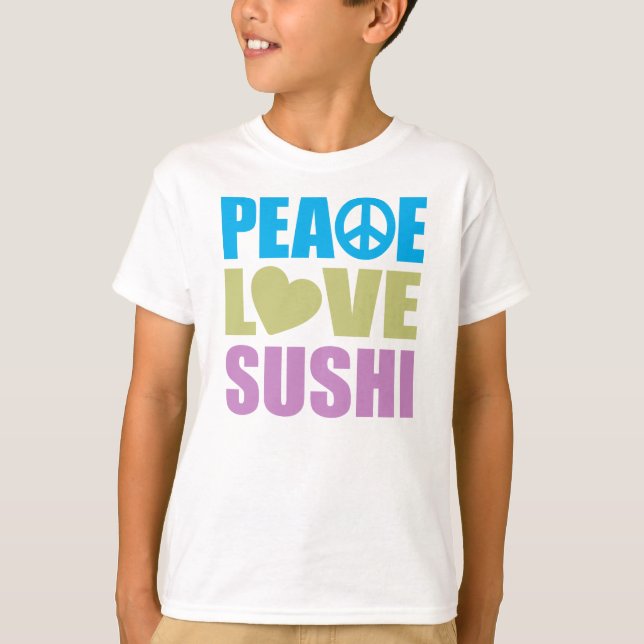 T-shirt Peace Love Sushi (Devant)