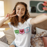 T-shirt Peace Love Sweet 16 mignonne 16e fille anniversair<br><div class="desc">Un joli t-shirt de fête de 16e anniversaire pour une adolescente ayant un grand panier de 16e anniversaire. Panneau de paix,  coeur,  et le numéro 16. Peace Love Sweet sixteen en joli rose et bleu.</div>