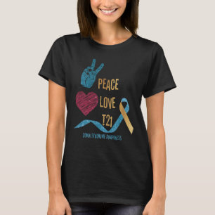 T-shirt Peace Love T21 Blue Yellow Ribbon Down Syndrome