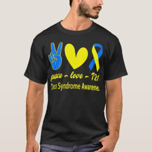T-shirt Peace Love T21 World Down Syndrome Awareness Day L