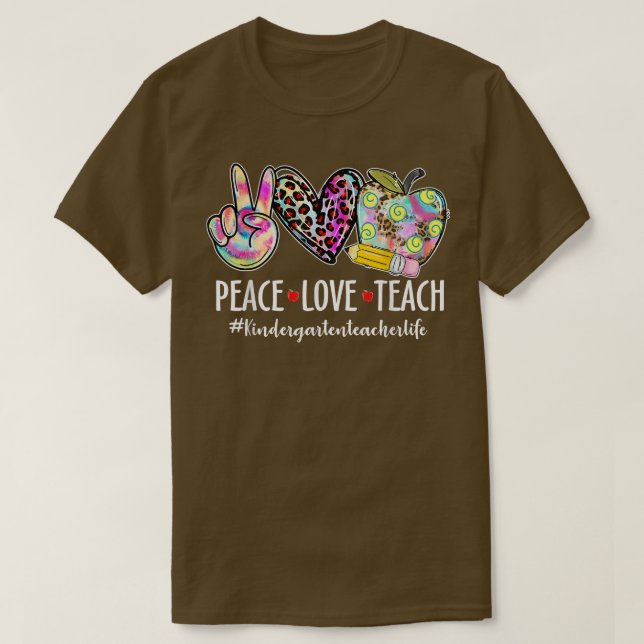 T-shirt Peace Love Teach Leopard Apple Kindergarten Teache (Design devant)