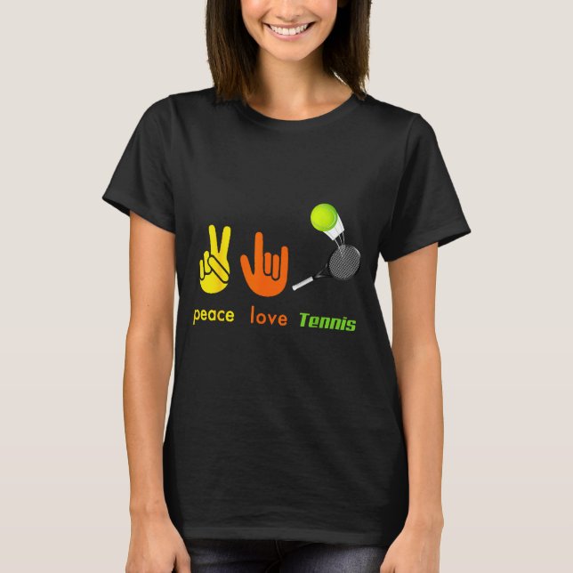 T-shirt Peace Love Tennis Funny Tennis Lovers Hand Sign De (Devant)