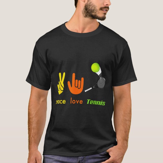 T-shirt Peace Love Tennis Funny Tennis Lovers Hand Sign De (Devant)