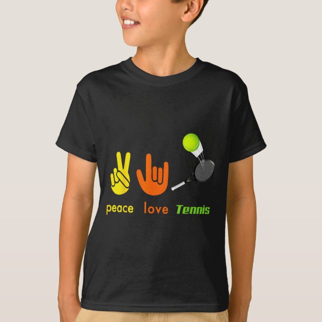 T-shirt Peace Love Tennis Funny Tennis Lovers Hand Sign De (Devant)