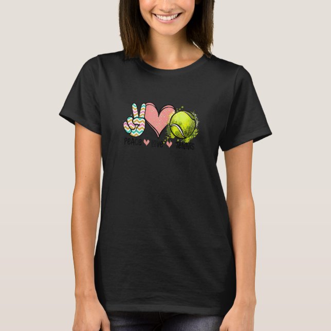 T-shirt Peace Love Tennis Mignonne Pour Femmes Ado Petite  (Devant)