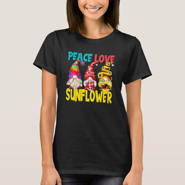 T-shirt Peace Love Tournesol Gnomes For Women Gardening (Devant)