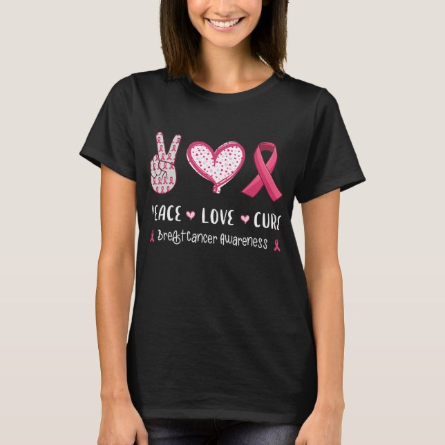 T-shirt Peace Love traitement cancer du sein sensibilisati (Devant)