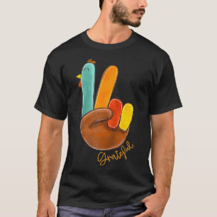 T-shirt Peace Love Turkey Grateful Turkey Hand Sign Thanks