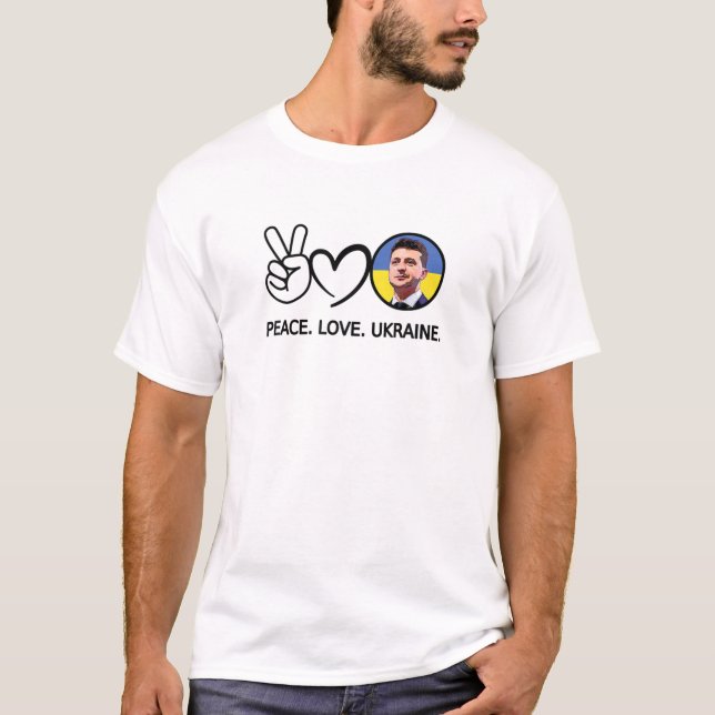 T-shirt Peace Love Ukraine Volodymyr Zelensky Ukrainiens S (Devant)