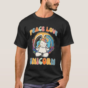 T-shirt Peace Love Unicorn Cheval Hippie Yoga Méditation H