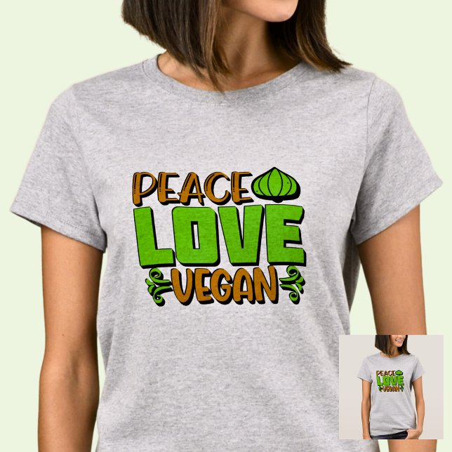 T-shirt Peace Love Vegan Green Brown sur (Créateur téléchargé)