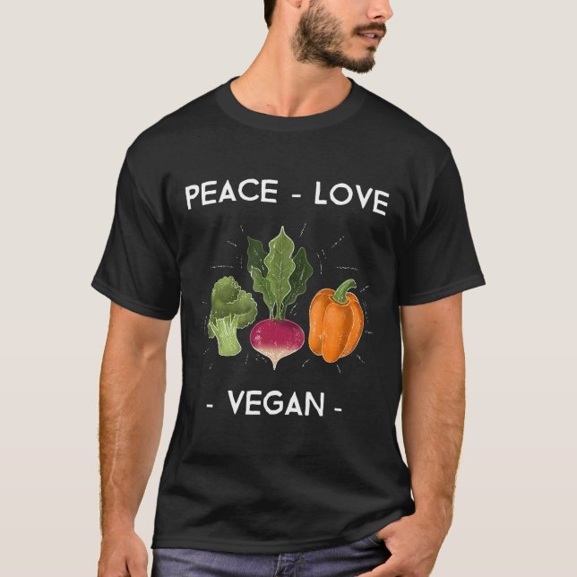 T-shirt Peace Love Vegan Vegetables Plante (Devant)