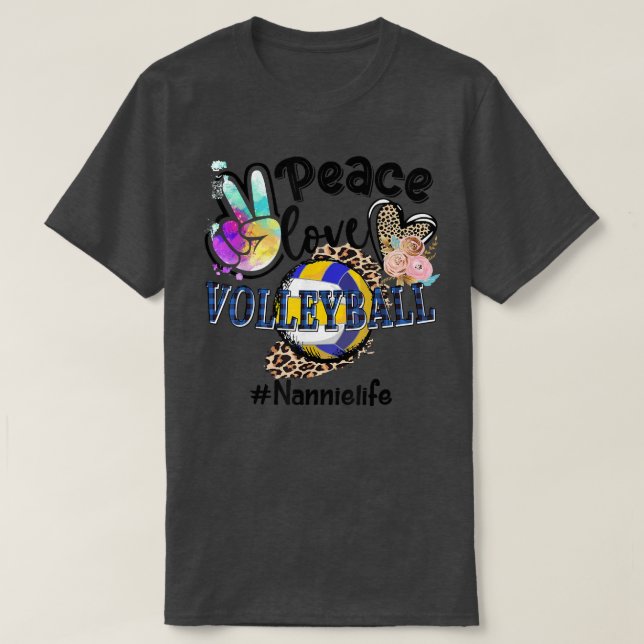 T-shirt Peace Love Volleyball Nannie Life Mom Grandma Leop (Design devant)