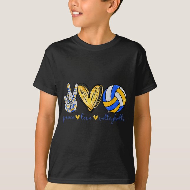 T-shirt Peace Love Volleyball Retro Art Volleyball Player  (Devant)