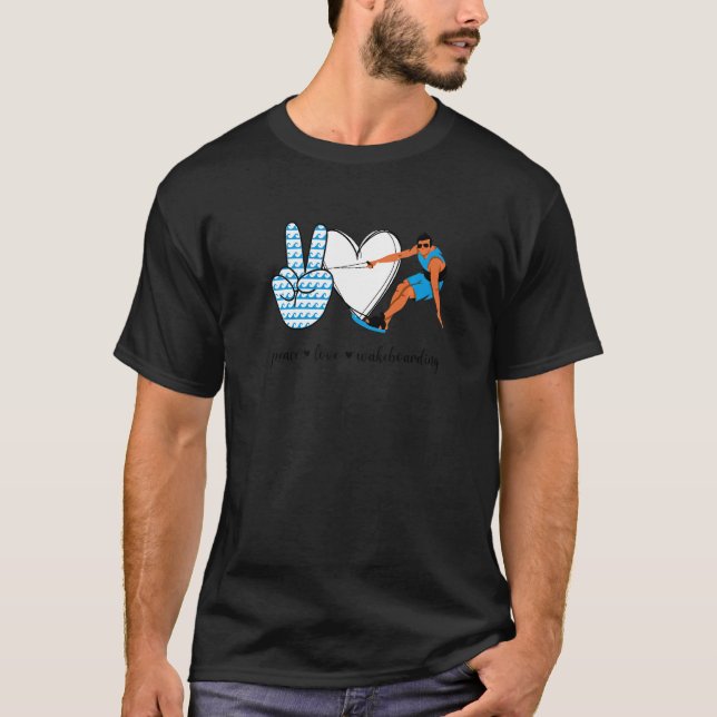 T-shirt Peace Love Wakeboard Peace Hand Sign Wakeboardi (Devant)