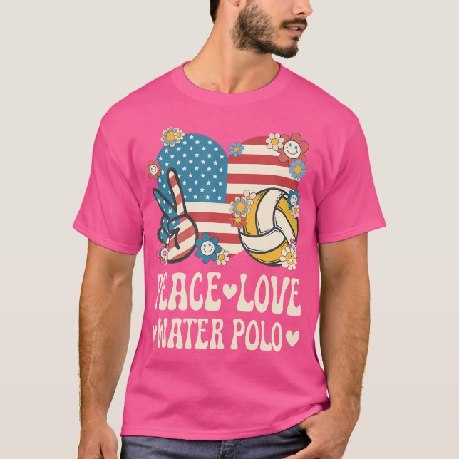 T-shirt Peace Love Water Polo American Flag Eau patriotiqu (Devant)