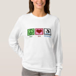 T-shirt Peace Love Windsurf<br><div class="desc">Tout ce dont j'ai besoin,  c'est la paix,  l'amour et la planche à voile.</div>