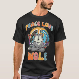 T-shirt Peace Love Wolf Hippie Yoga Hippies Méditation Hu