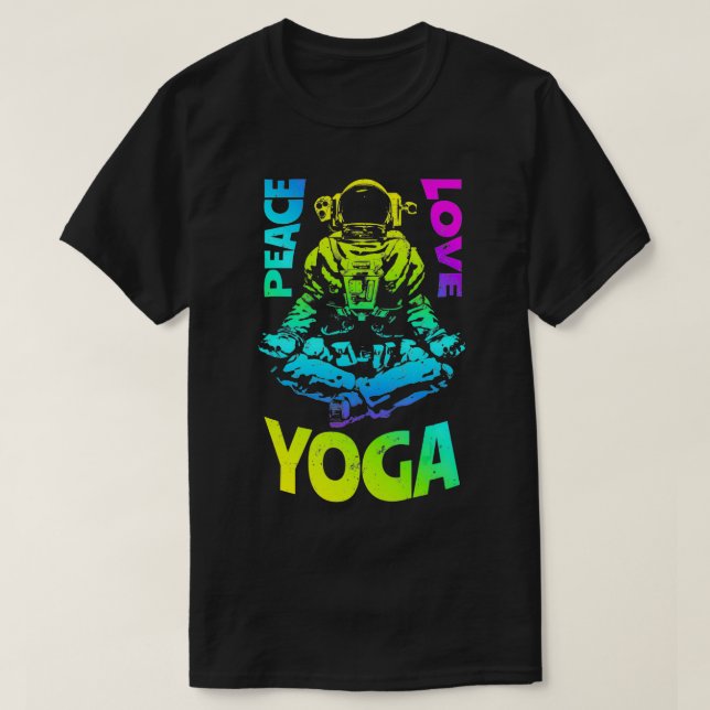 T-shirt Peace Love Yoga Astronaut Namaste Zen Méditation L (Design devant)