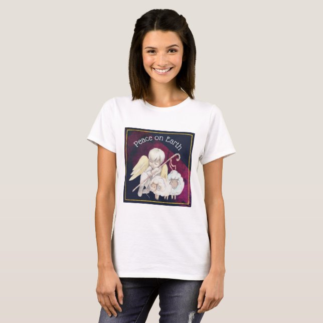 T-shirt Peace on Earth Angel Shepherd and Lambs (Devant entier)