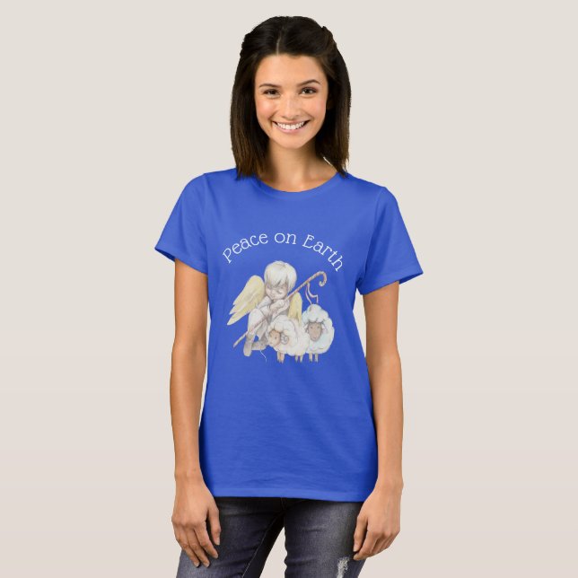 T-shirt Peace on Earth Angel Shepherd and Lambs (Devant entier)