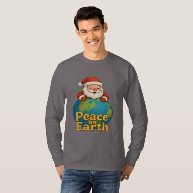 T-shirt Peace on Earth Santa Christmas Holiday Gift Tee (Devant entier)