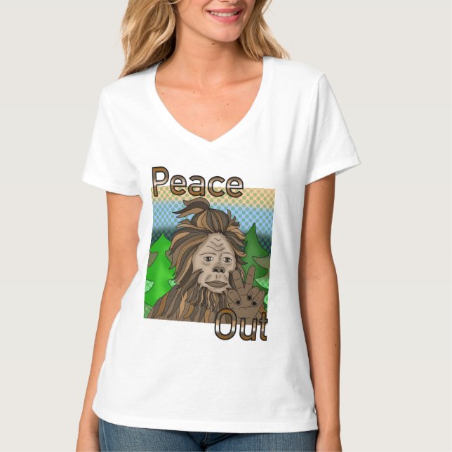T-shirt Peace Out Bigfoot Sasquatch (Devant)