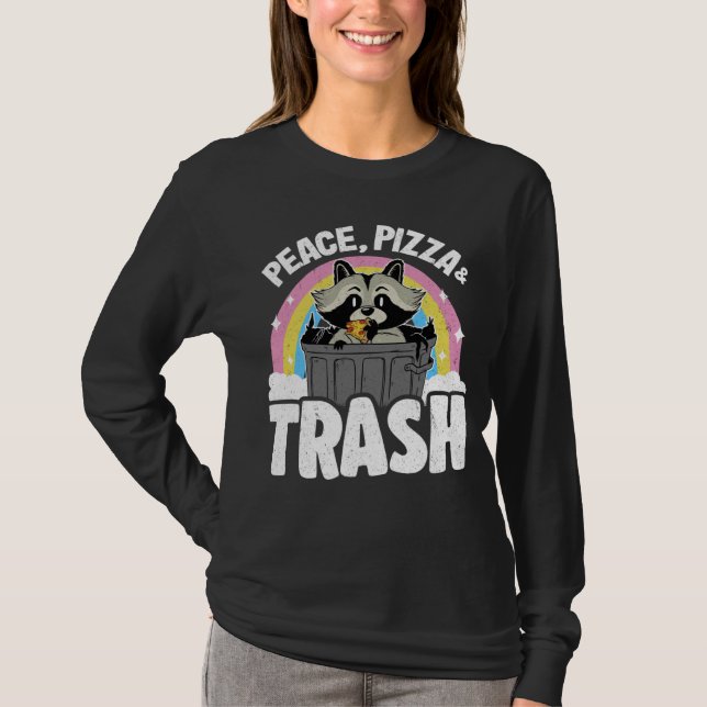 T-shirt Peace, Pizza & Trash Can Rainbow Raccoon (Devant)