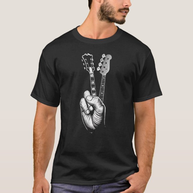 T-shirt Peace Sign Guitare Acoustique Doigts Musique guita (Devant)