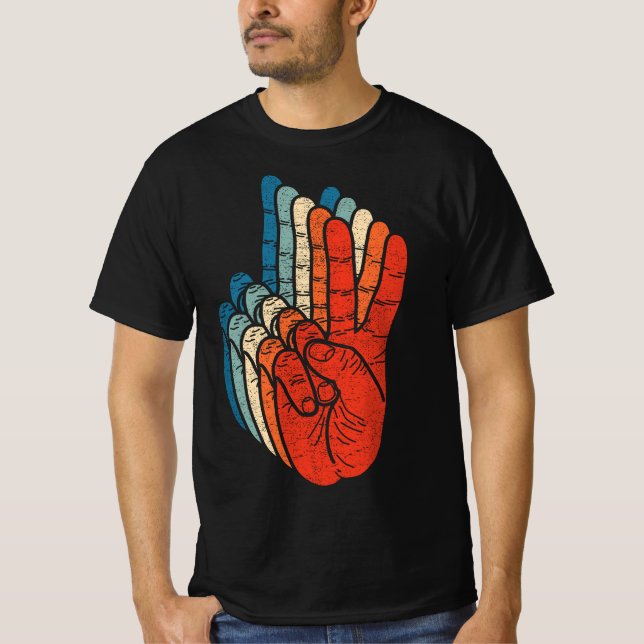 T-shirt Peace Sign Hand Sign Language ASL Grunge Cool Hand (Devant)
