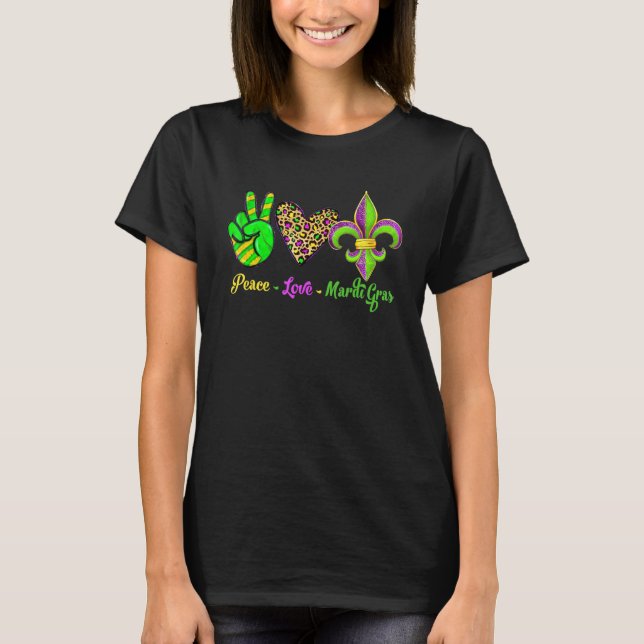 T-shirt Peace Sign Heart Fleur De Lys Peace Love Mardi Gra (Devant)