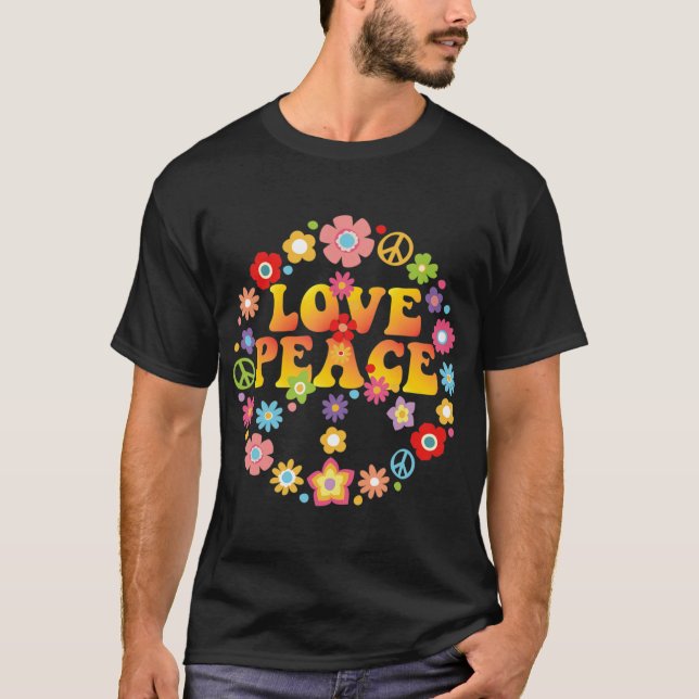 T-shirt PEACE SIGN LOVE 60s 70s Tie Costume hippie (Devant)