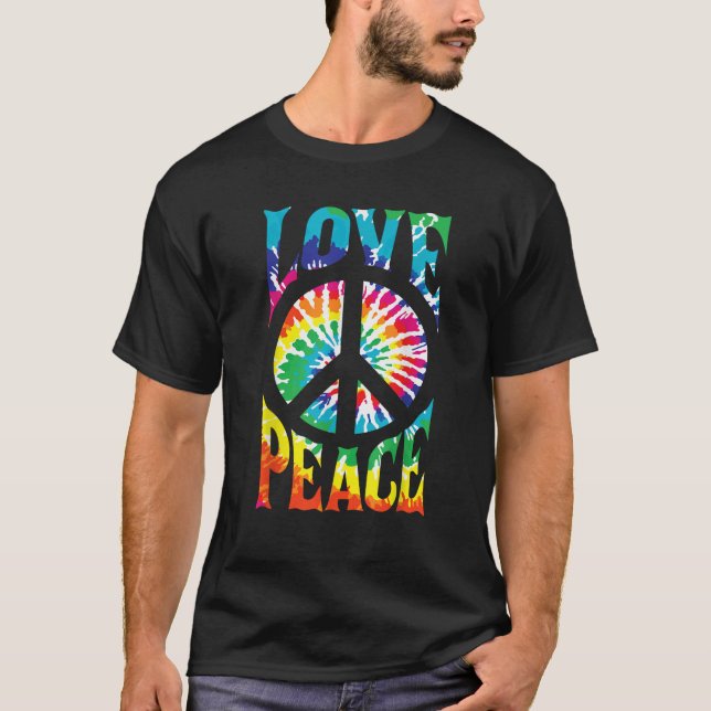 T-shirt PEACE SIGN LOVE 60s 70s Tie Dye Hippie Halloween C (Devant)