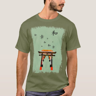 T-shirt Peace Torii (sur vermillion, noir, blanc et or)