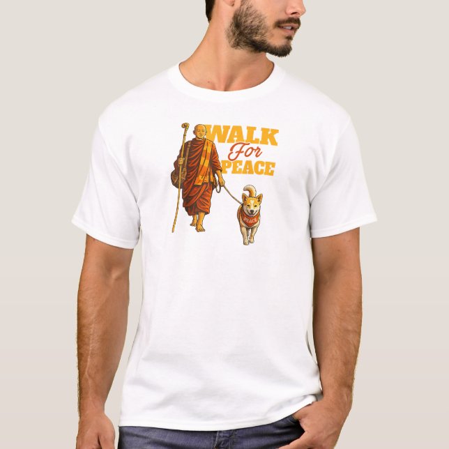 T-shirt Peace Walking Monk with Aloka Dog – Walk for Peace (Devant)