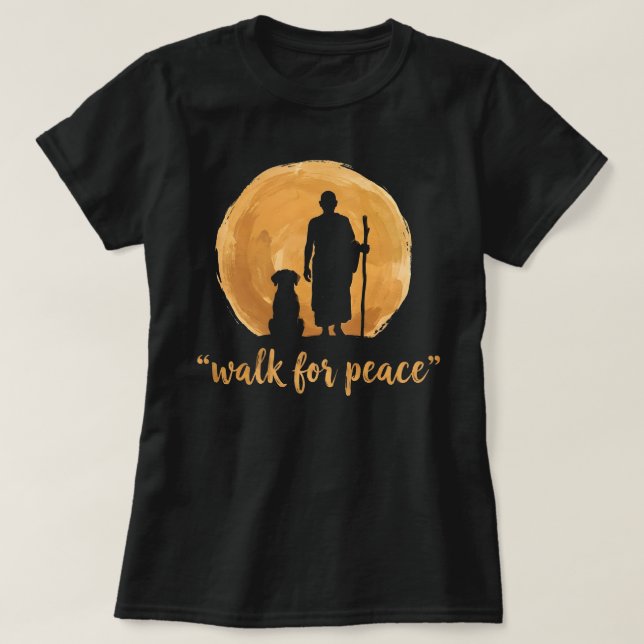 T-shirt Peace Walking Monks With Aloka Dog (Design devant)