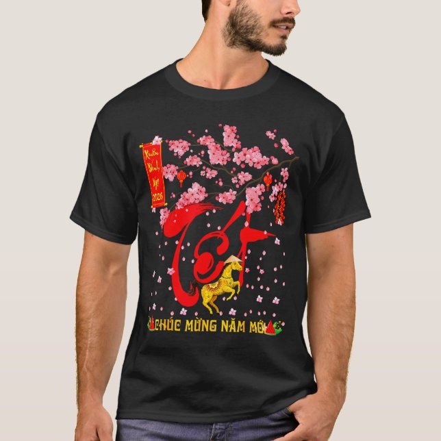 T-shirt Peach Blossom Vietnamese Lunar New Year Horse 2026 (Devant)